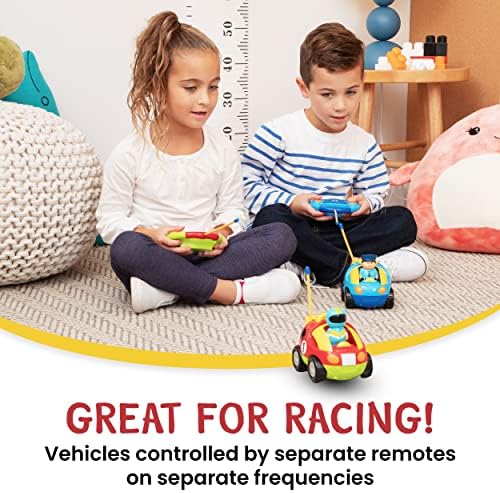 2 Pack Cartoon Remote Control Cars - Police Car and Race Car - Radio Control Toys for Kids, Boys & Girls