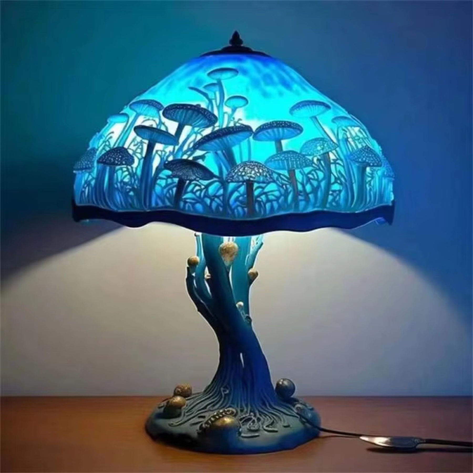 1pc Mushroom Statue Led Light, Resin Mushroom Ornament Luminous Usb Plug