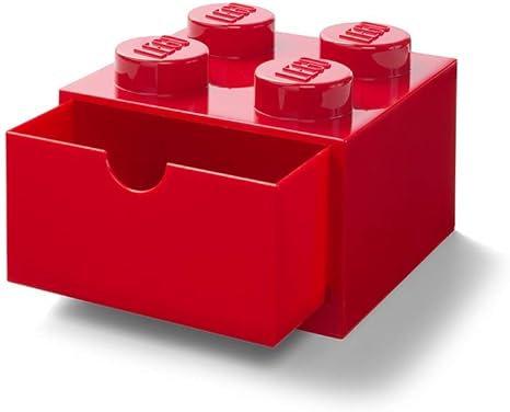 LEGO Brick Drawer 4 Knobs 1 Drawer Stackable Storage Box Bright Red