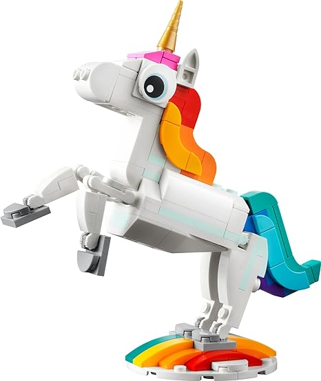 LEGO Creator 3 in 1 Magical Unicorn Toy, Transforms from Unicorn to Seahorse to Peacock