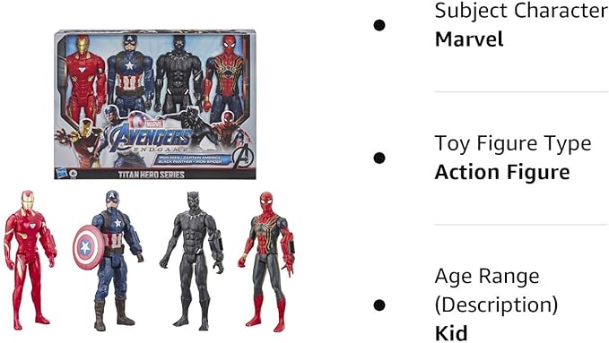 Marvel Avengers Endgame Titan Hero Series 12" Action Figures Captain America, Iron Spider, Black Panther, and Iron Man (4 Action Figures)