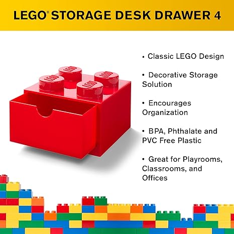 LEGO Brick Drawer 4 Knobs 1 Drawer Stackable Storage Box Bright Red