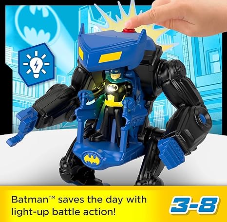 Fisher-Price Imaginext DC Super Friends Batman Toy Battling Robot with Poseable Figure & Lights for Pretend Play Kids Ages 3+ Years