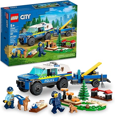 LEGO City Mobile Police Dog Training 60369, SUV Toy Car with Trailer, Obstacle Course and Puppy Figures, Animal Playset for Boys and Girls Ages 5 Plus