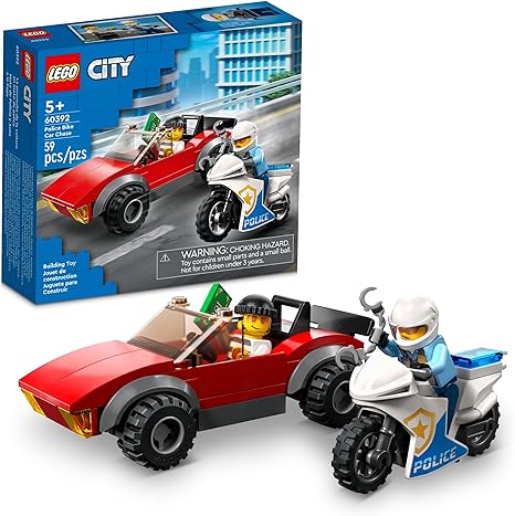 LEGO City Police Bike Car Chase 60392, Toy with Racing Vehicle & Motorbike Toys for 5 Plus Year Olds, Kids Gift Idea, Set featuring 2 Officer Minifigures