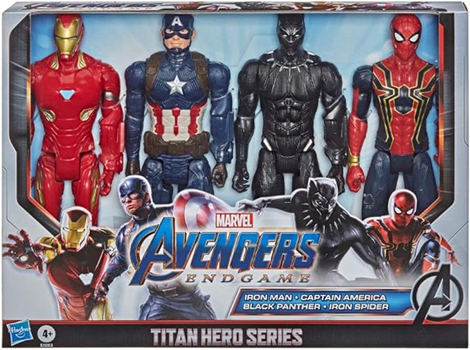 Marvel Avengers Endgame Titan Hero Series 12" Action Figures Captain America, Iron Spider, Black Panther, and Iron Man (4 Action Figures)