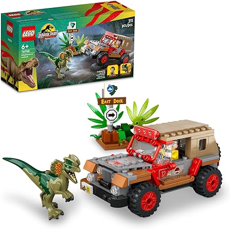 LEGO Jurassic Park Dilophosaurus Ambush 76958 Building Toy Set for Jurassic Park 30th Anniversary, Dinosaur Toy with Dino Figure and Jeep Car Toy; Gift Idea for Grandchildren and Kids Ages 6 and Up