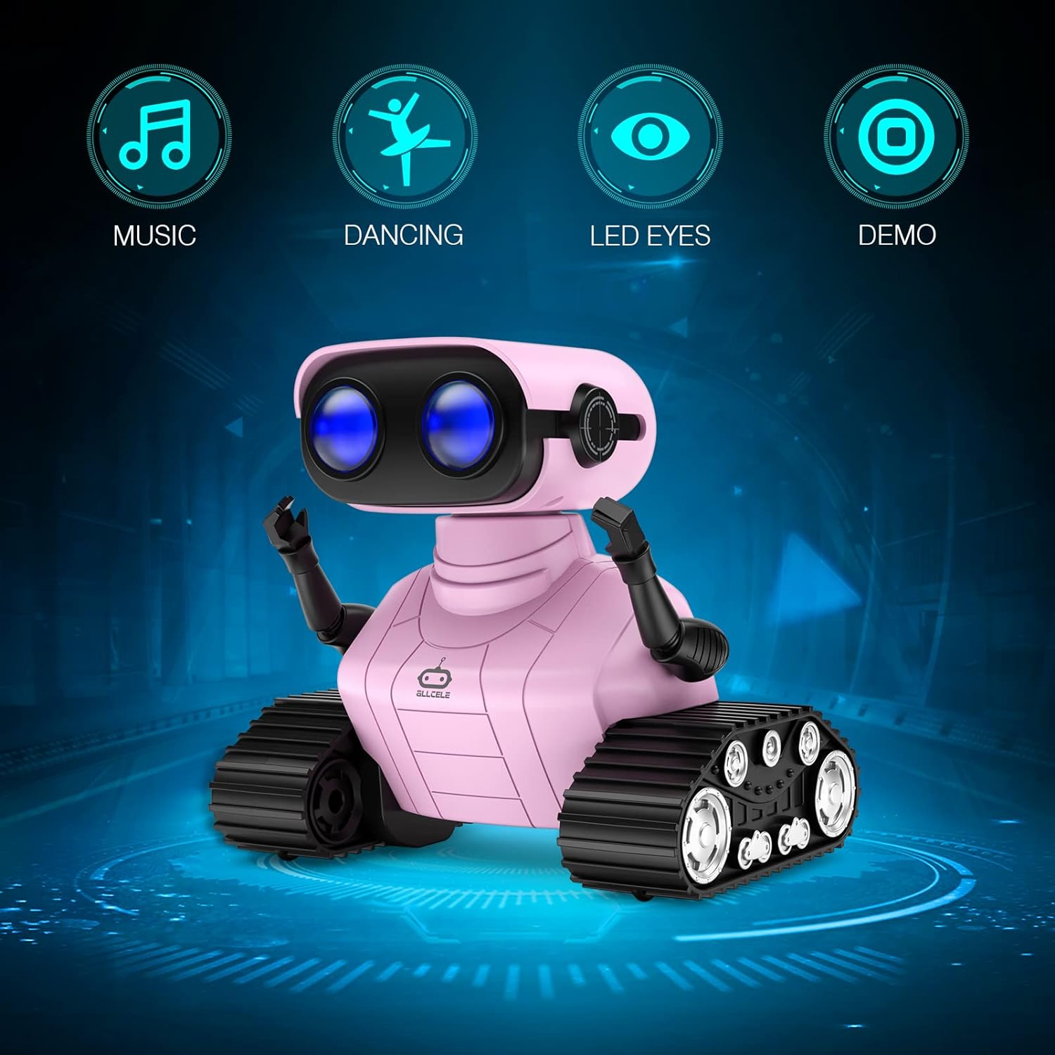 ALLCELE Girls Robot Toy, Rechargeable RC Robot for Kids, Remote Control Toy with Music and LED Eyes - Pink