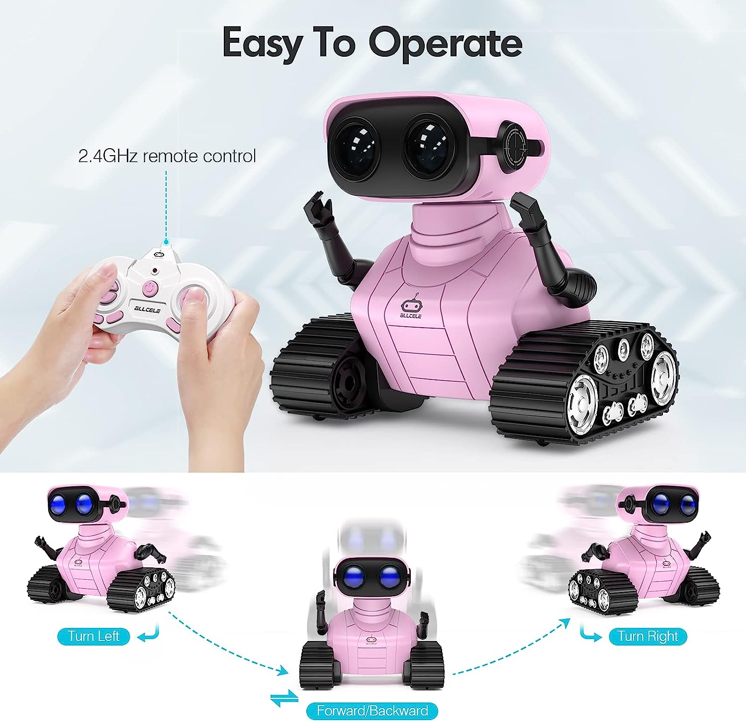 ALLCELE Girls Robot Toy, Rechargeable RC Robot for Kids, Remote Control Toy with Music and LED Eyes - Pink