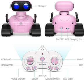 ALLCELE Girls Robot Toy, Rechargeable RC Robot for Kids, Remote Control Toy with Music and LED Eyes - Pink