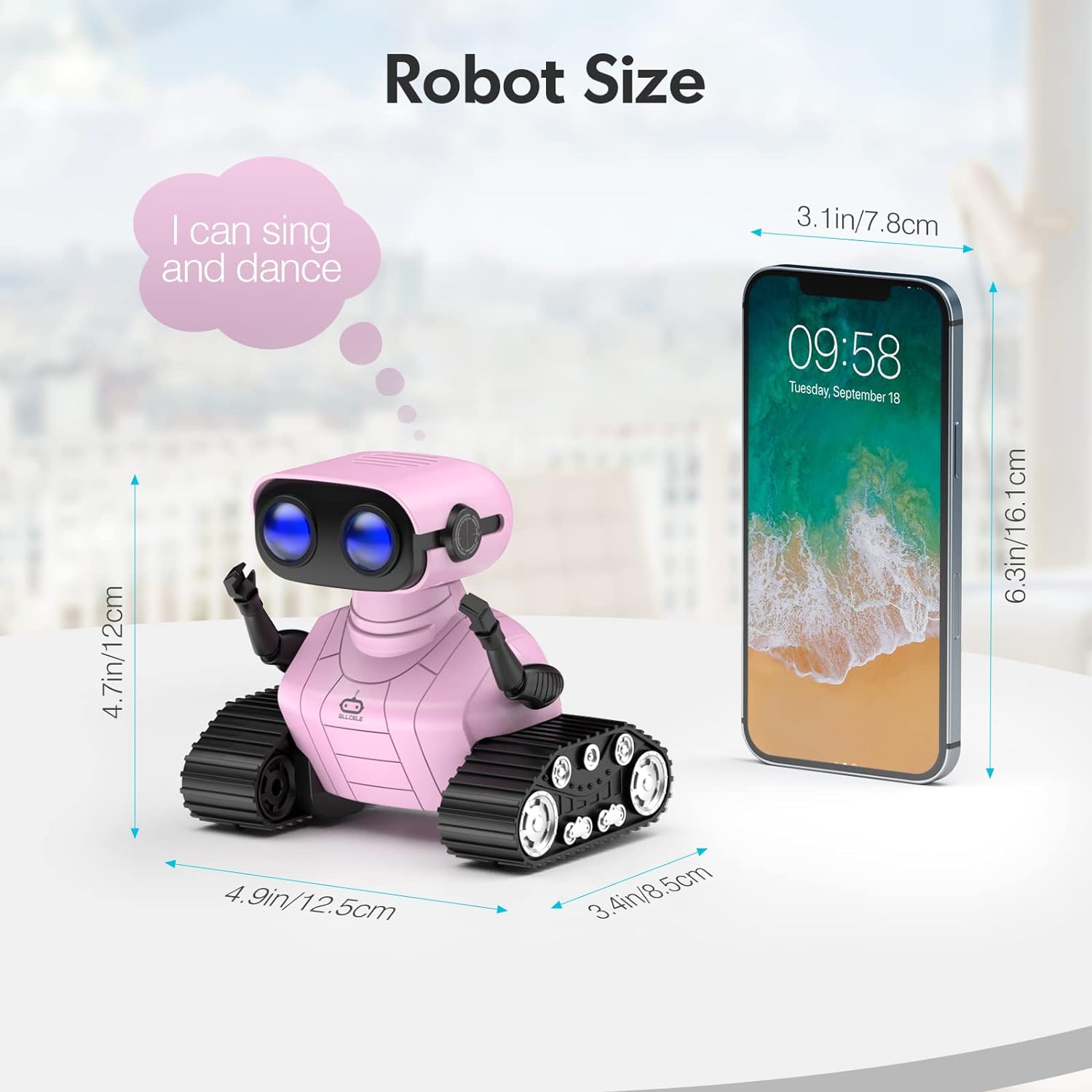 ALLCELE Girls Robot Toy, Rechargeable RC Robot for Kids, Remote Control Toy with Music and LED Eyes - Pink