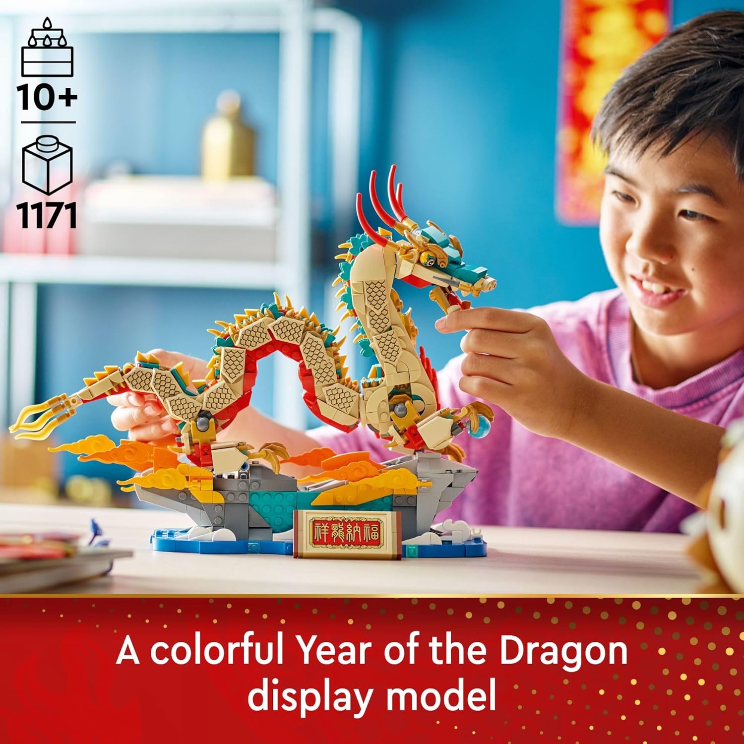 LEGO Spring Festival Auspicious Dragon Buildable Figure, Dragon Toy Building Set, Great Spring Festival Decoration