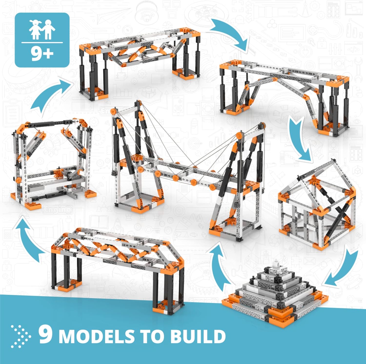 Engino- STEM Toys, Buildings & Bridges, Construction Toys for Kids 9+ (9 Model Options)