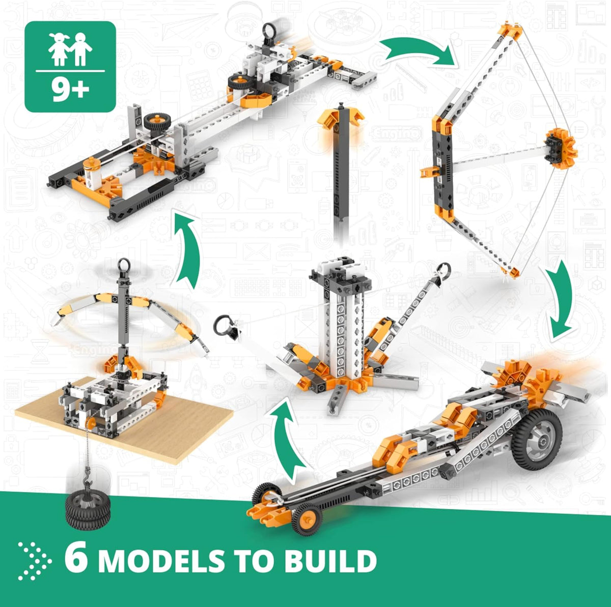 Engino- STEM Toys, Physics Laws: Inertia, Friction, Circular Motion, Construction Toys for Kids 9+ (6 Model Options)