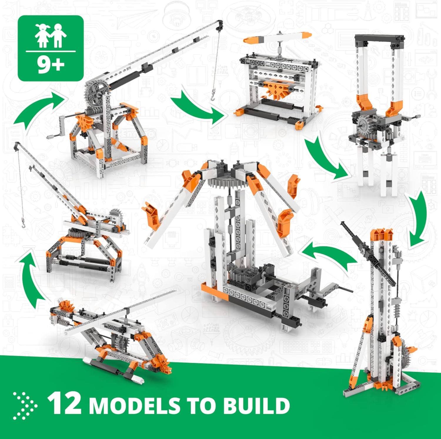 Engino- STEM Toys, Construction Toys for Kids 9+, Mechanics Gears & Worm Drives, STEM Building Toys (12 Model Options)