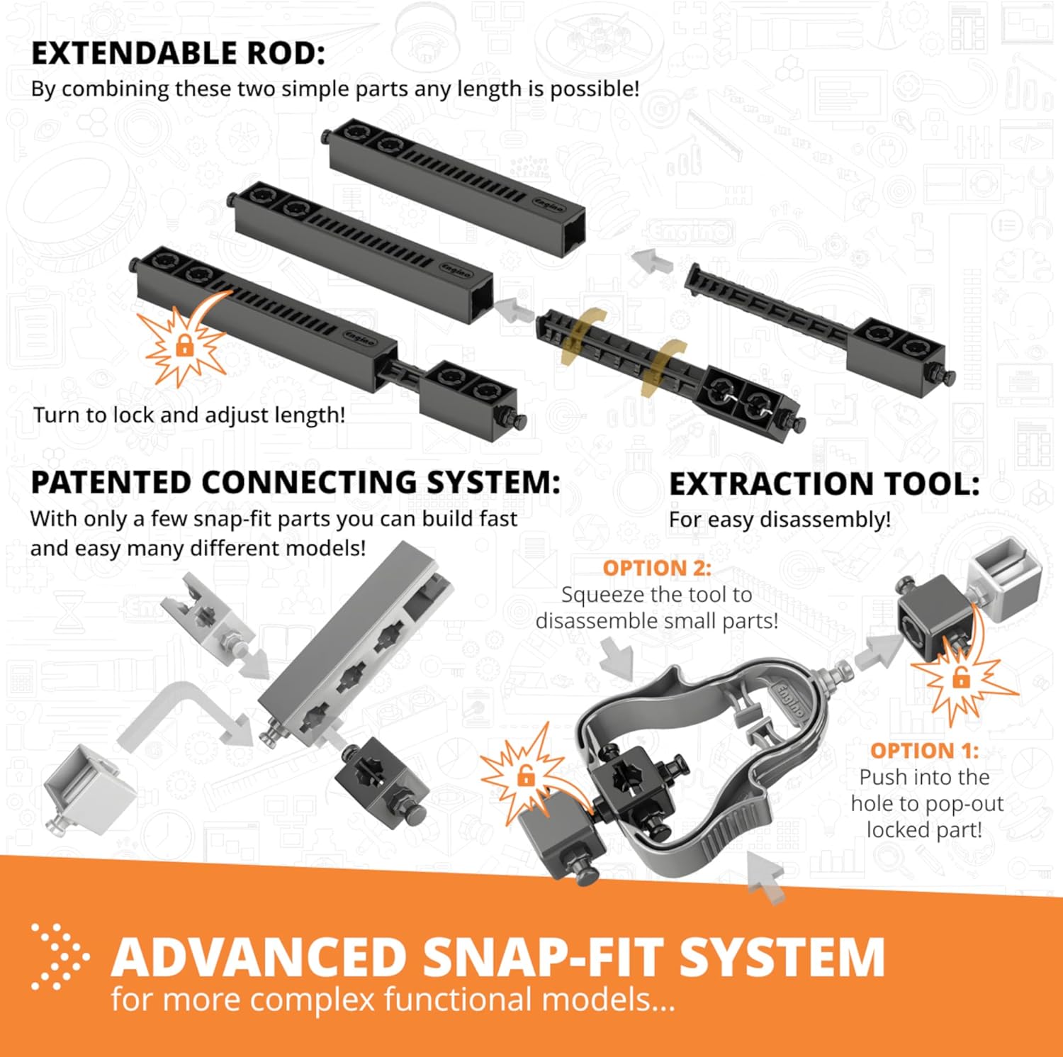 Engino- STEM Toys, Mechanics Cams & Cranks, Construction Toys for Kids 9+, Fun Educational Toys (8 Model Options), STEM Building Toys