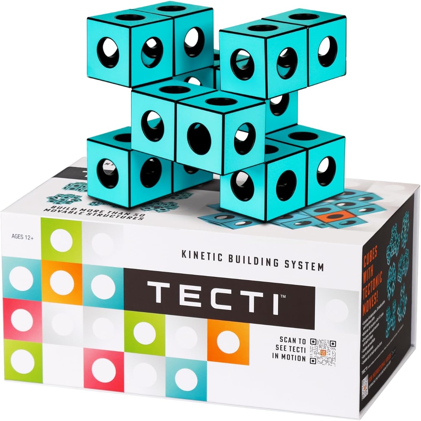 Kinetic Building System - Recyclable Cubes with Tectonic Moves - Consists of 3-Dimensional Interconnected Cubes - Build Over 50 Dynamic Structures - by Fun in Motion Toys