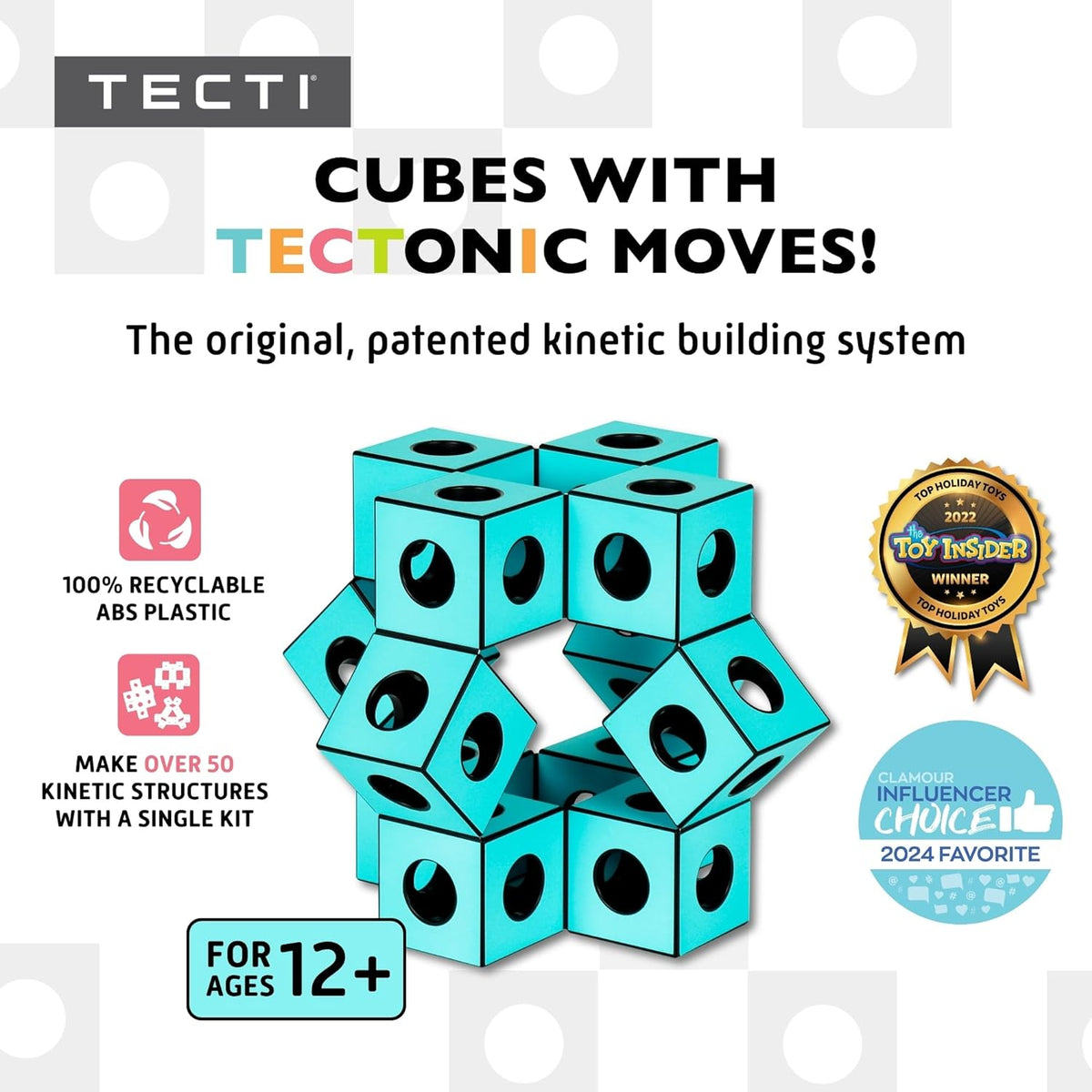 Kinetic Building System, Recyclable Cubes with Tectonic Moves, Consists of 3-Dimensional Interconnected Cubes, Build Over 50 Dynamic Structures