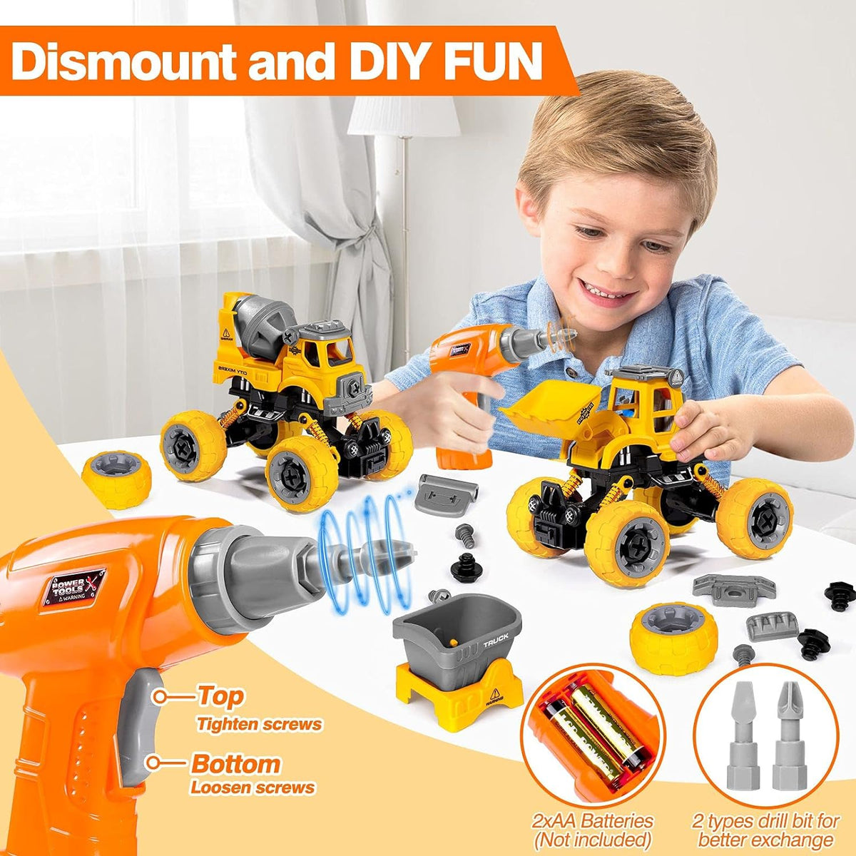 4PCS Take Apart Toys for 4 Year Old Boys Construction Toys with Electric Drill DIY Assembly Building Stem Toys