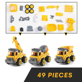 Top Race 3-in-1 Construction Vehicle - Easy Assembly Take Apart Construction Truck with Remote Control