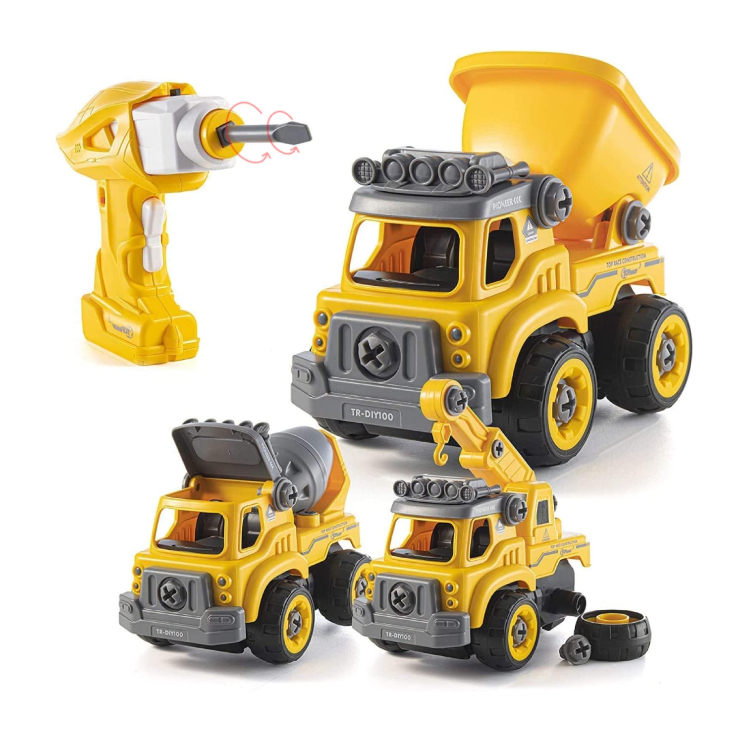 Top Race 3-in-1 Construction Vehicle - Easy Assembly Take Apart Construction Truck with Remote Control