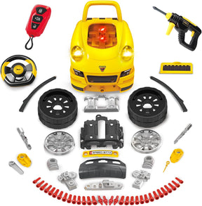 Deejoy Large Truck Builder Kit, Kids Mechanic Workshop Set with Light and Sound, Removable Engine, Yellow