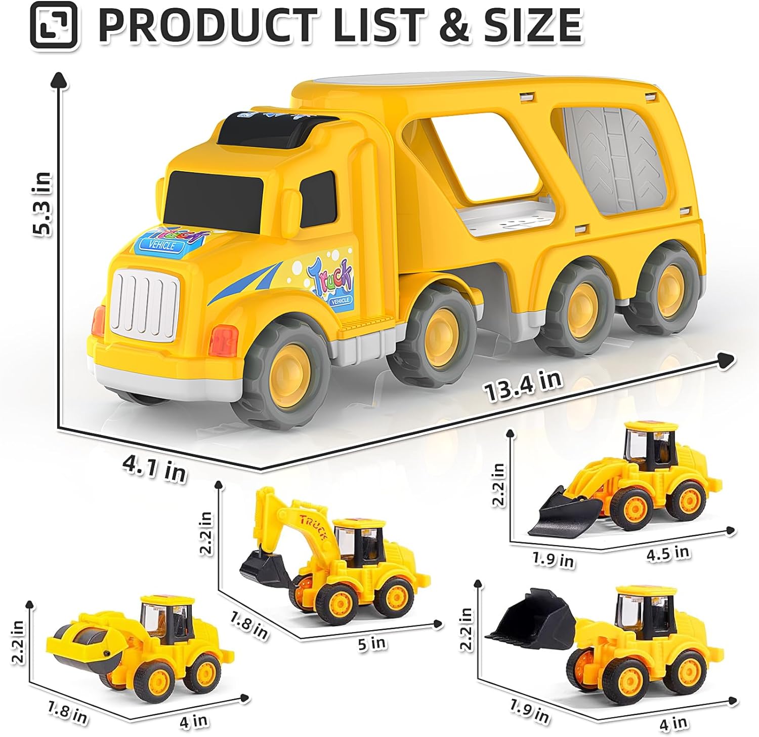 Veslier Construction Truck Toys for Boys Girls Age 1 2 3 4 5 6 Years Old, Carrier Transport Trucks, Christmas Birthday Gift Toddler Toys.