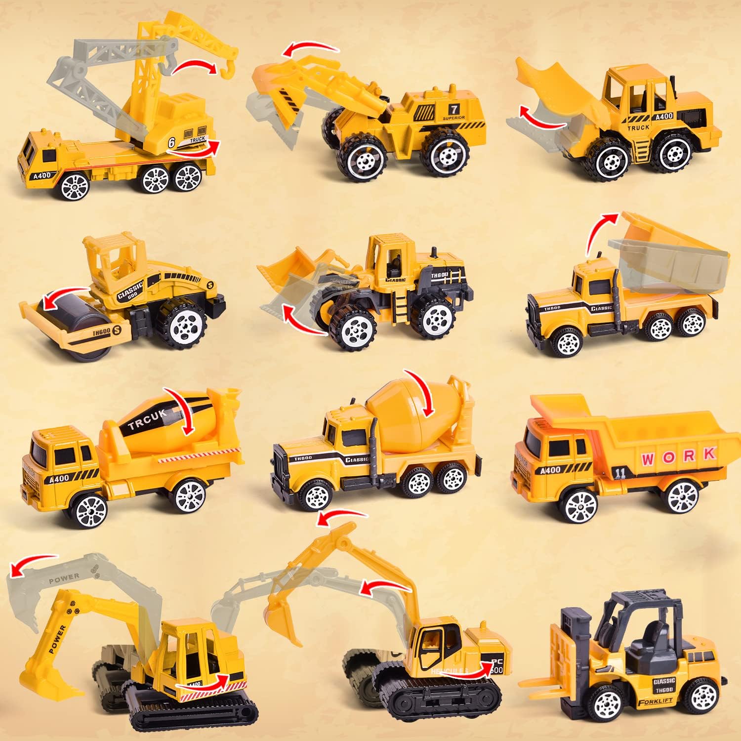 12 in 1 Construction Truck Toys Set for Toddlers, Carrier Truck with 12 Mini Cars for Kids,Transport Trucks Toy with Light and Sound