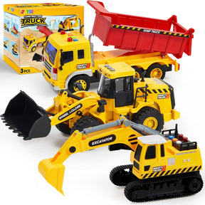 JOYIN 3-PCS Construction Vehicles Toddler Toy - Excavator, Dump Truck and Loader, Moveable Claw & Lifting Back, Truck Toy for Toddler Boys 2 3 4 5 6