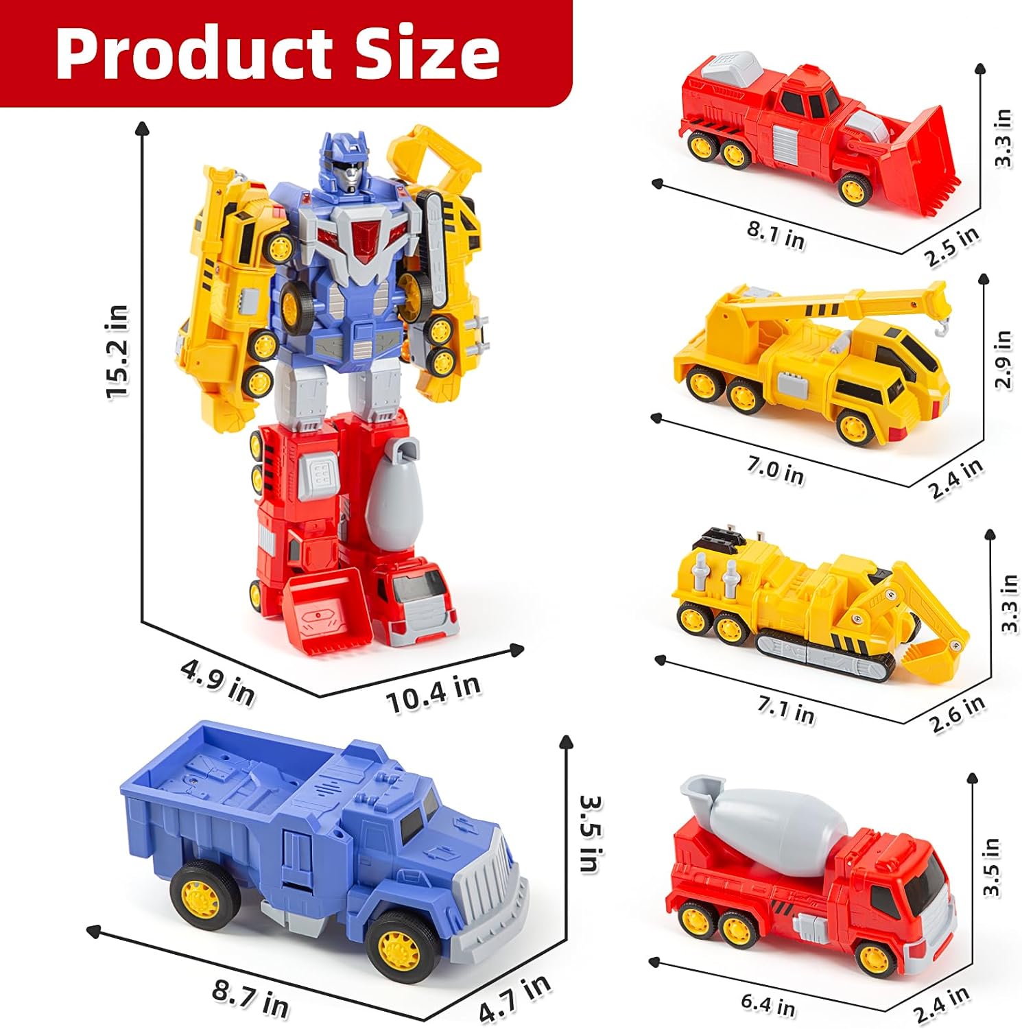 Veslier Construction Toys for 3 4 5 6 Year Old Boys-Construction Engineering Robot Toys-STEM 5-in-1 Construction Toys. (Construction Truck)