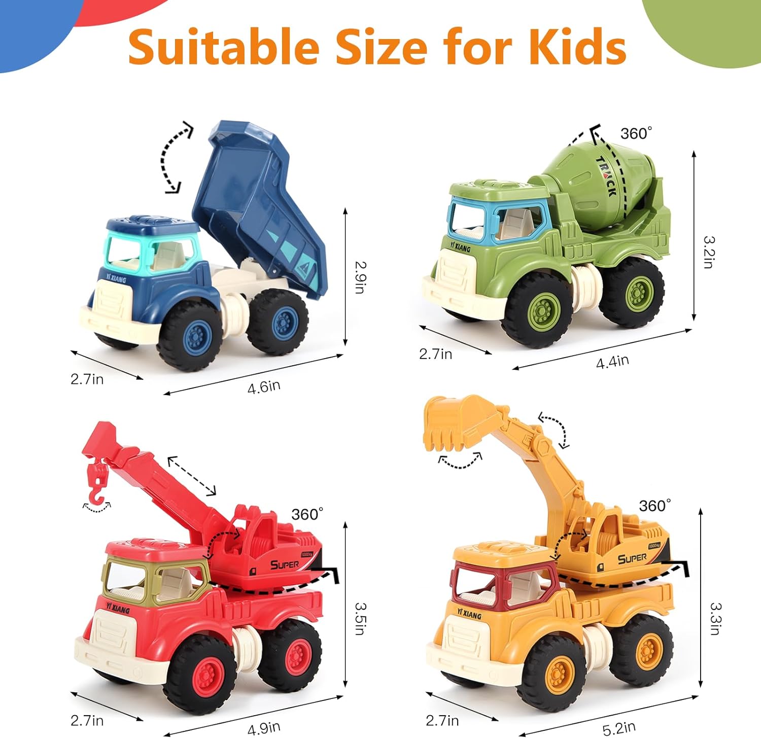 Construction Toys for Boys Girls Kids Toddlers, Sandbox Excavator Toy Construction Truck Toys Vehicles Dump Crane Cement Mixer Truck