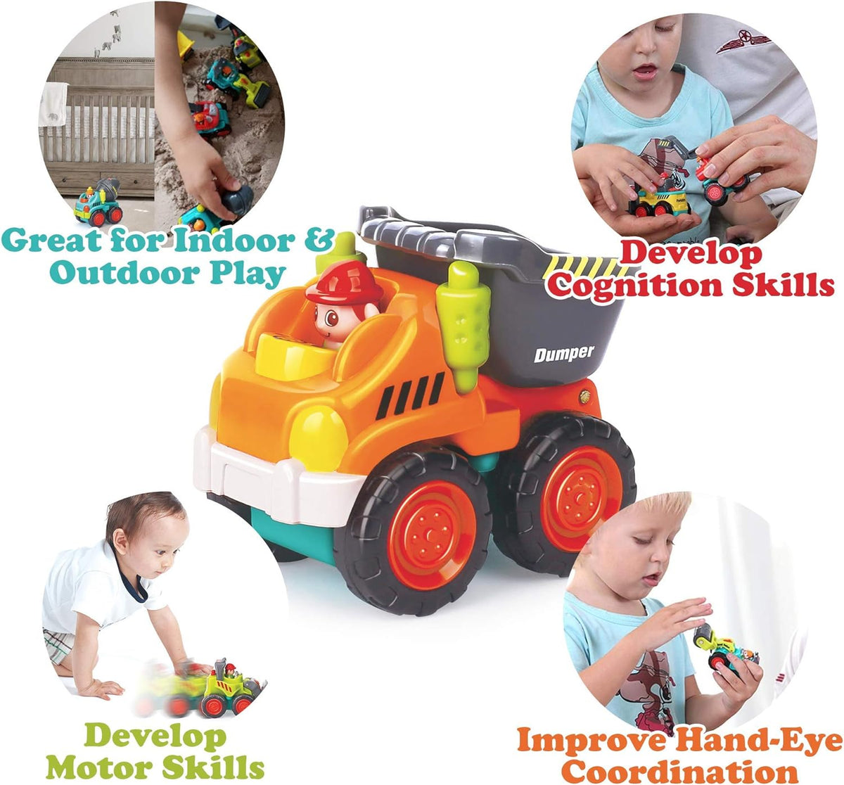 6 Pieces Construction Vehicles Toy Trucks Set - Bulldozer, Cement Mixer, Dumper, Forklift, Excavator and Road Roller for Your Little Contractor