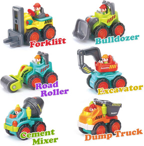 6 Pieces Construction Vehicles Toy Trucks Set - Bulldozer, Cement Mixer, Dumper, Forklift, Excavator and Road Roller for Your Little Contractor