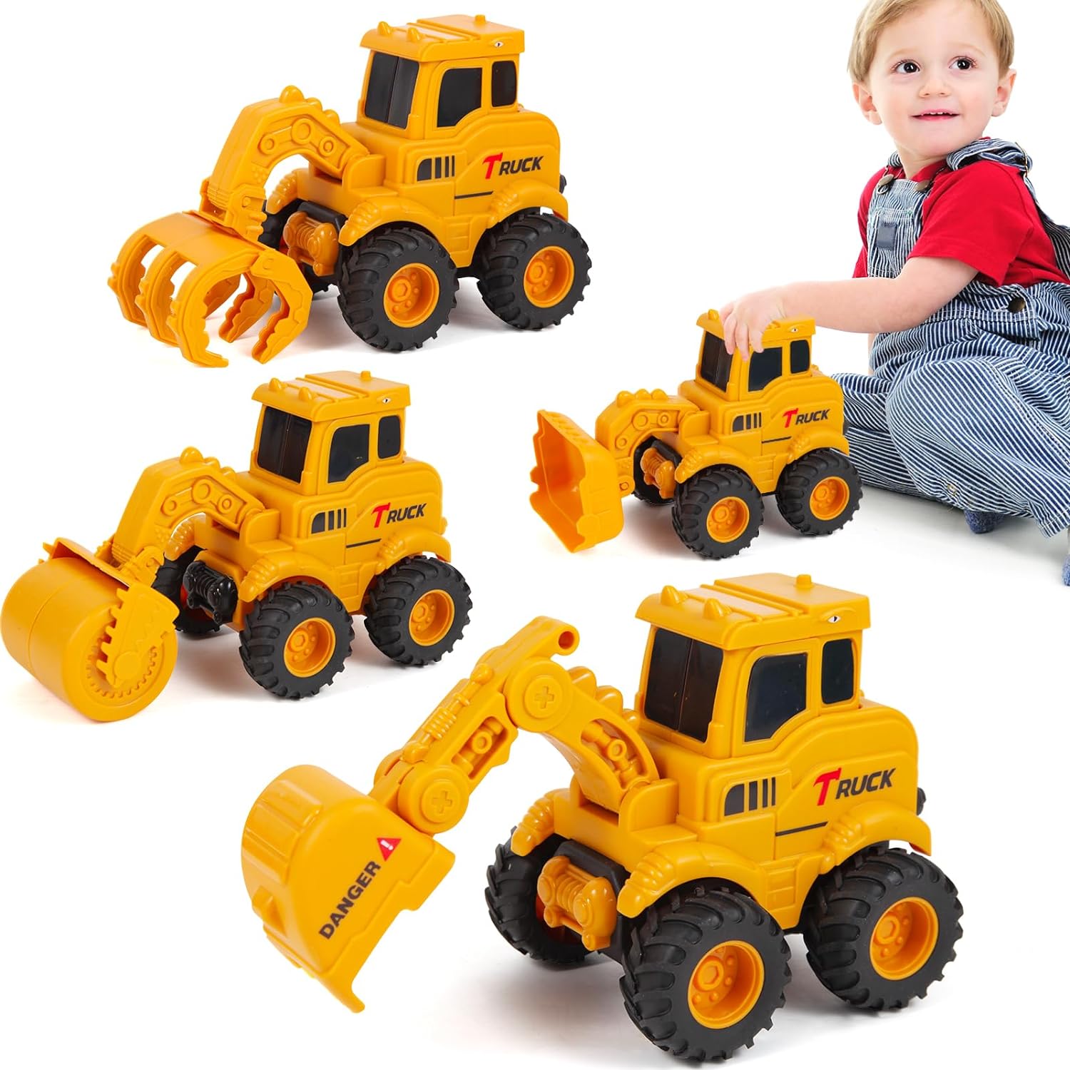 Construction Toys for 2 3 4 5 6 + Year Old Boys Kids Toddlers Girls, Sandbox Excavator Toy Trucks Construction Truck Toys Vehicles Bulldozer Road Roller Toy Christmas Birthday Gifts for Boys