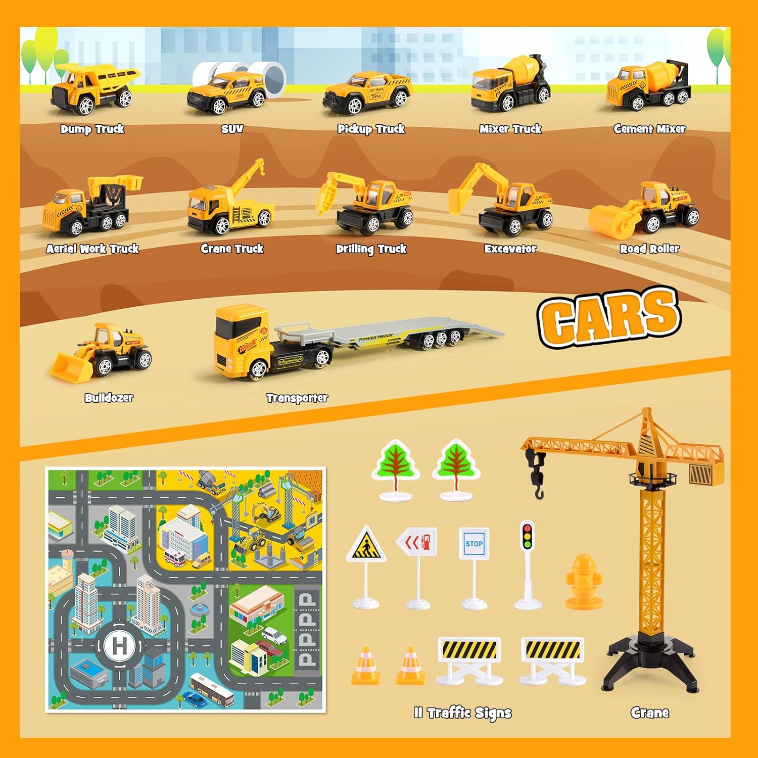 Alloy Cars Construction Toys, Alloy Construction Engineering Vehicle Toy Sets, Toys for Ages 3-8