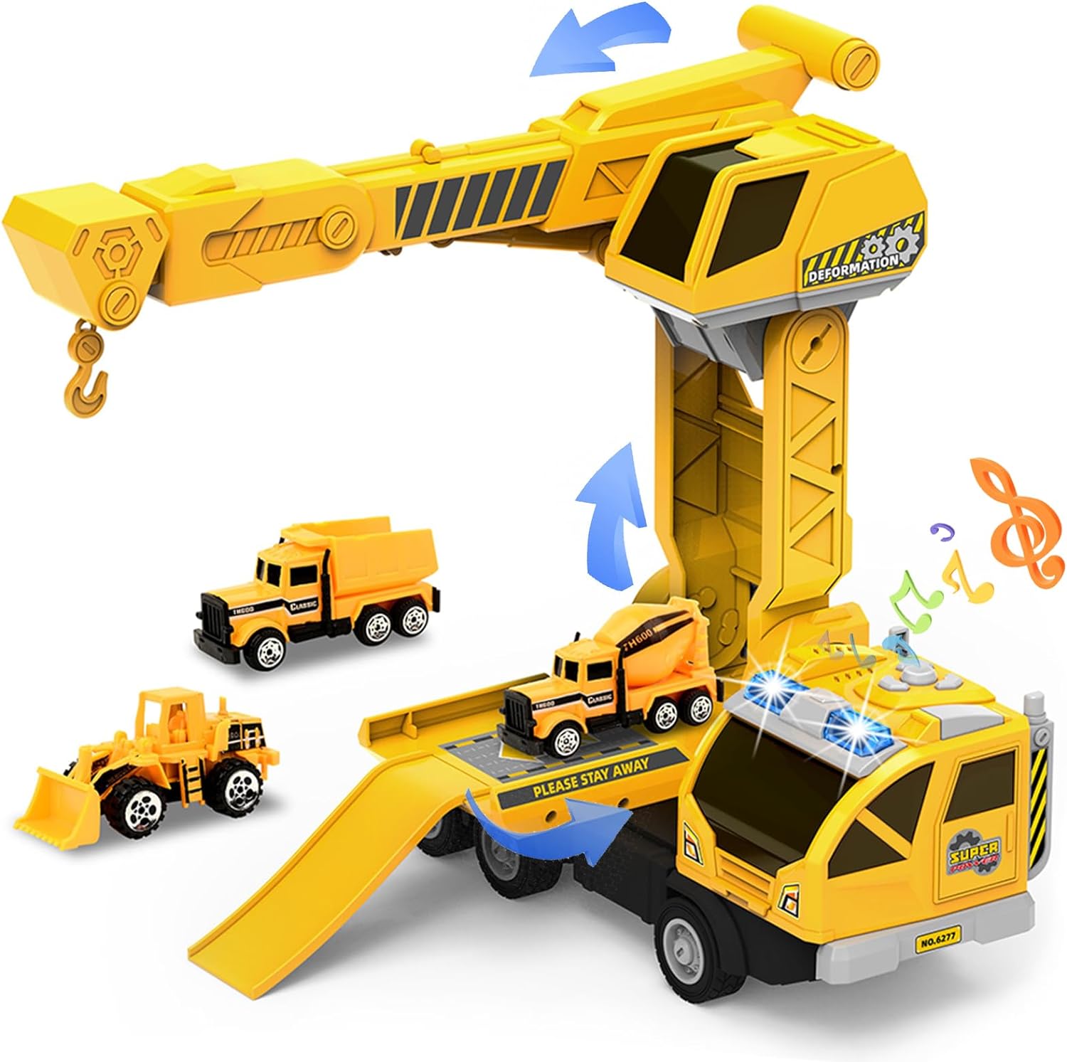 Mostop Construction Crane Toy, Take Apart Construction Truck Toy with Simulated Sounds and Light, STEM Building Construction Vehicle Toy with 3 Mini Die- Cast Truck for Kids Boys