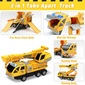 Mostop Construction Crane Toy, Take Apart Construction Truck Toy with Simulated Sounds and Light