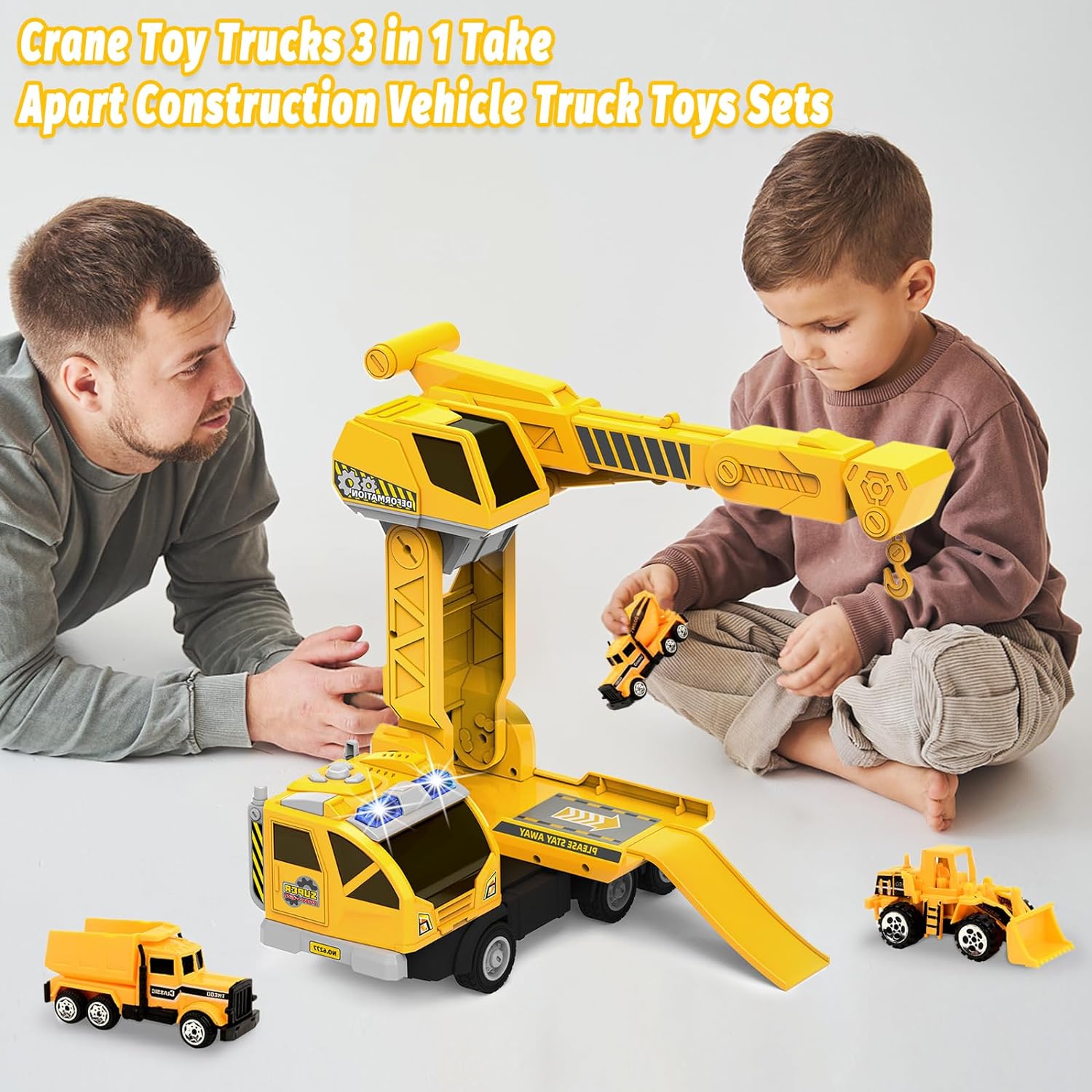 Mostop Construction Crane Toy, Take Apart Construction Truck Toy with Simulated Sounds and Light