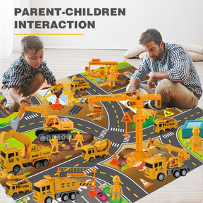 Construction Vehicle Toy Truck w/Play Mat Road Signs, Dump Trucks, Excavator, Cement Mixer Trucks, Crane, Engineering Vehicles Toys Set