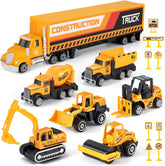 Construction Toys for 3 4 5 6 Years Old Boys,Die Cast Construction Truck Toys W/Play Mat, Sand Toys Trucks Excavator, Dump Truck, Bulldozer, Mixer, Carrier, Toddler Car Toys Set for Kids Boys Girls