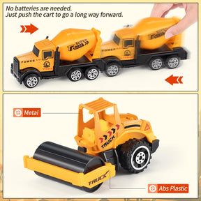 Construction Toys for Boys, Die Cast Construction Truck Toys W/Play Mat, Sand Toys Trucks Excavator, Dump Truck, Bulldozer, Mixer, Carrier, Toddler Car Toys Set