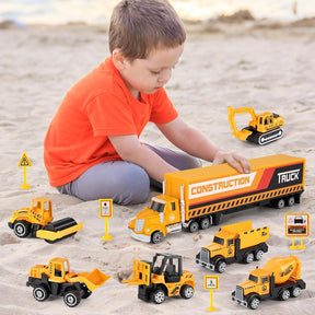 Construction Toys for Boys, Die Cast Construction Truck Toys W/Play Mat, Sand Toys Trucks Excavator, Dump Truck, Bulldozer, Mixer, Carrier, Toddler Car Toys Set