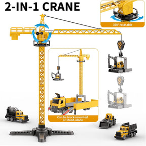 Carrier Truck Race Track Kids Toys, Construction Truck Toys Set with Crane, Excavator, Bulldozer, Dump Trucks, Cement Truck Alloy Vehicle Toys