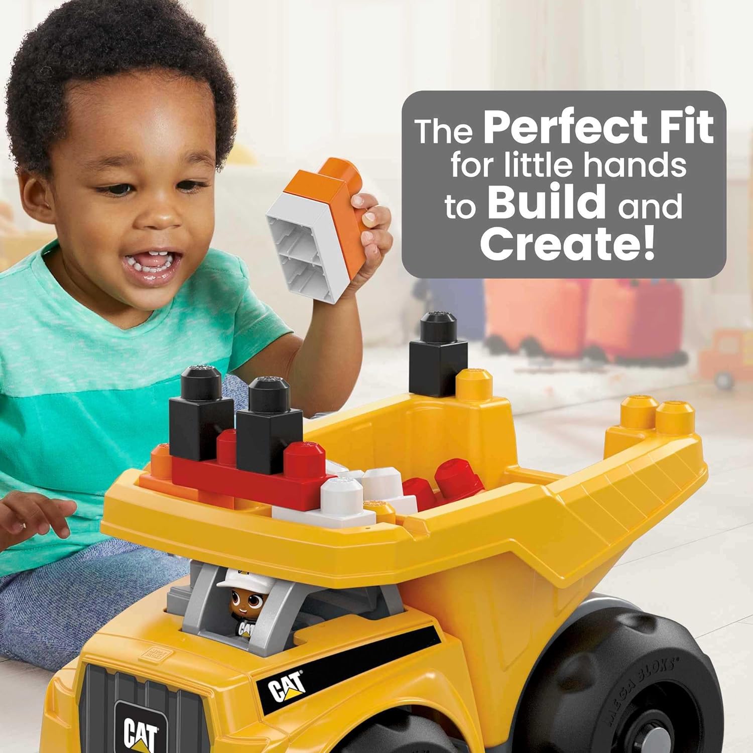 MEGA Bloks Cat Fisher-Price Toddler Blocks Building Toy, Large Dump Truck with 25 Pieces, 1 Figure