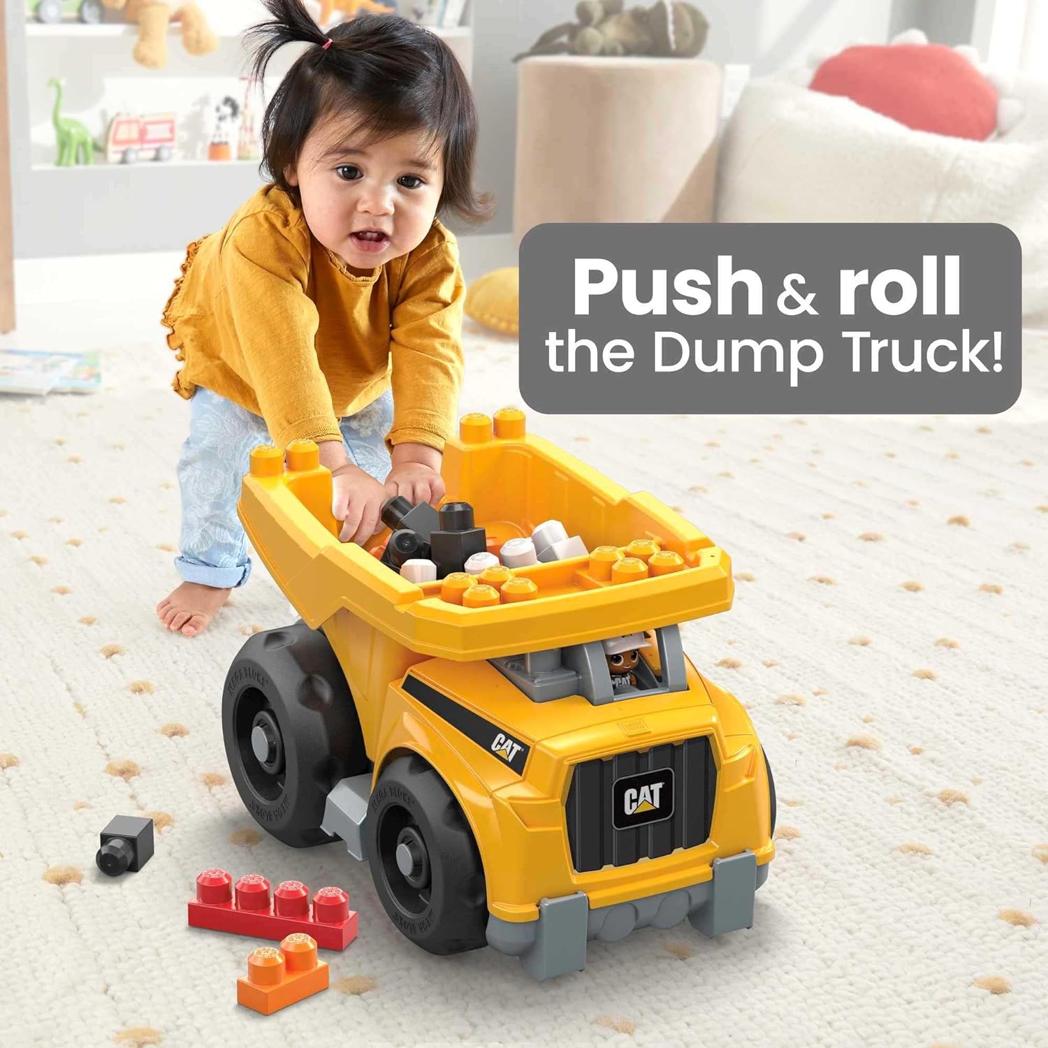 MEGA Bloks Cat Fisher-Price Toddler Blocks Building Toy, Large Dump Truck with 25 Pieces, 1 Figure