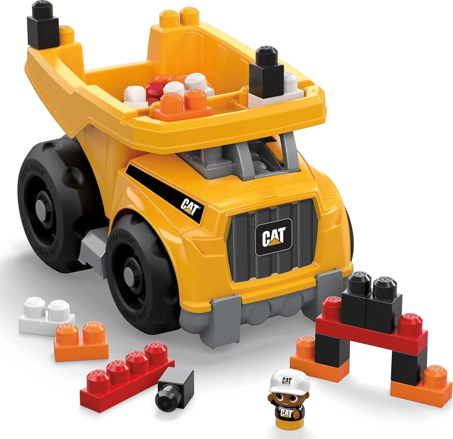 MEGA Bloks Cat Fisher-Price Toddler Blocks Building Toy, Large Dump Truck with 25 Pieces, 1 Figure