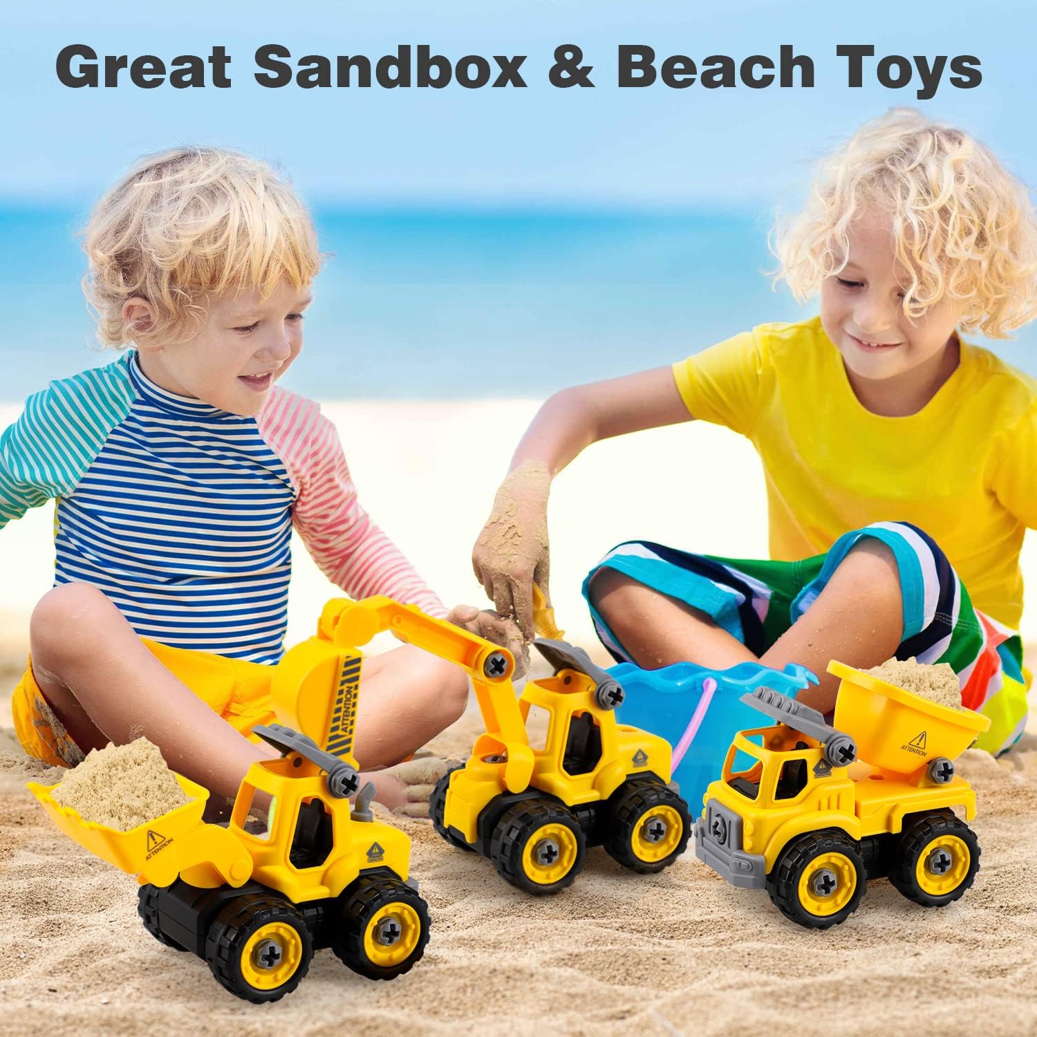 TOY Life Constructions Toys Vehicles Trucks Take Apart Toys Sandbox Toys Trucks Set Excavators Building Car Toys with Drills