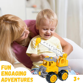 Construction Trucks Take Apart Toys for Kids Age 3-5 Toddlers Set of 3 Vehicles Excavator, Crane, Dump Truck Toy with Screwdriver and Drill