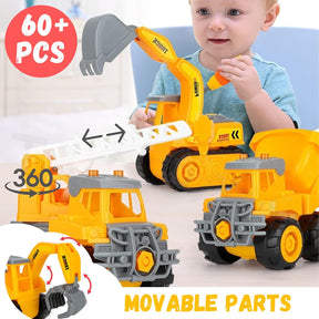 Construction Trucks Take Apart Toys for Kids Age 3-5 Toddlers Set of 3 Vehicles Excavator, Crane, Dump Truck Toy with Screwdriver and Drill