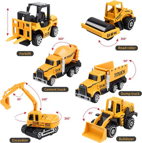 Construction Truck Toys Set w/Crane, Excavator, Forklift, Bulldozer, Dump Trucks, Cement Truck, Road Roller, Alloy Construction Vehicle